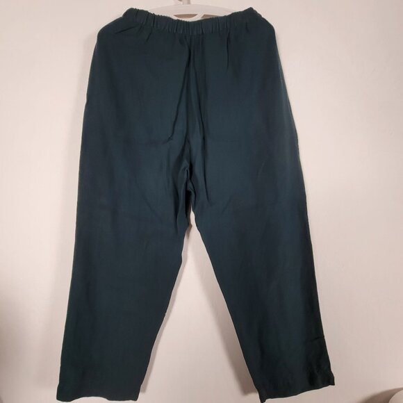 Oysho Womens High Rise Elastic Waist Linen Straight Leg Crop Pants Medium Teal - Picture 2 of 10